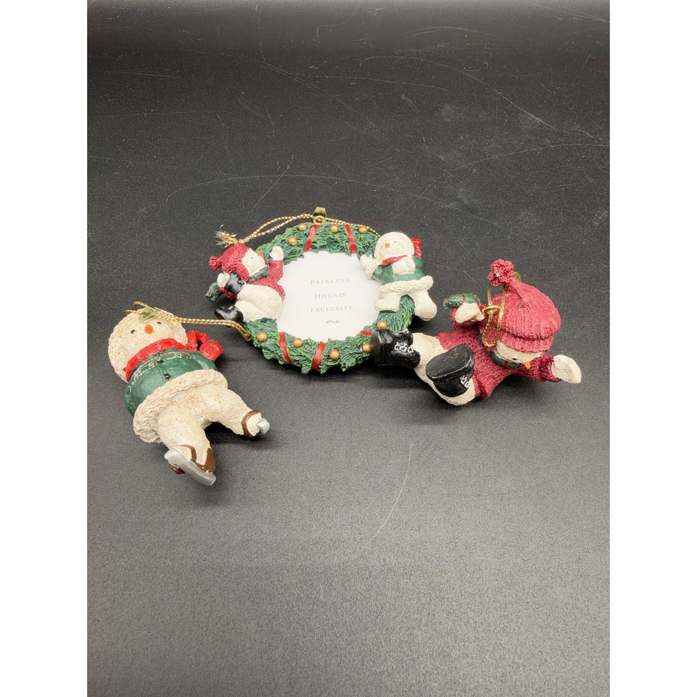 Princess House Exclusive Snowman Ornament Set Wreath Photo Frame Magnet Resin